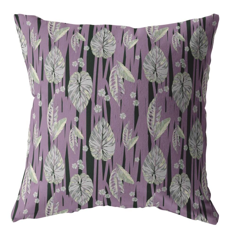 28" Lavender Black Fall Leaves Indoor Outdoor Throw Pillow Bed Bath